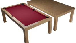 Pool Table / Dining Table, Diner, oak, Pool, 6 ft., Club Cloth burgundy