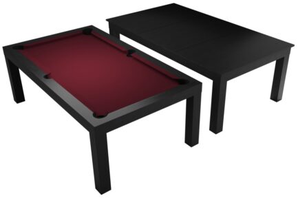 Pool Table / Dining Table, Diner, 7 ft., Matt-Black, Club Cloth burgundy