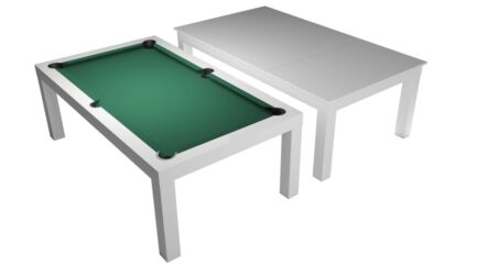Pool Table / Dining Table, Mozart, 7 ft., matte white, Pool, Club Cloth yellow green