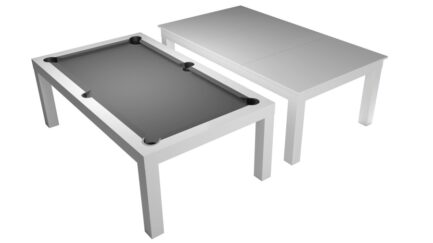 Pool Table / Dining Table, Mozart, 7 ft., matte white, Pool, Club Cloth grey