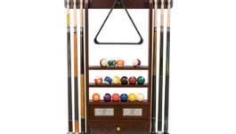 Billiard Cue & Ball Rack w/ Score Counters, mahogany, for 6 Billiard Cues, Balls