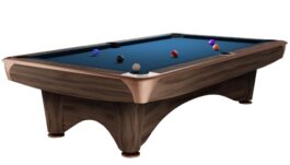 Billiard Table, Pool, Dynamic III, Modern Brown, 9 ft., Simonis 760 royal blue