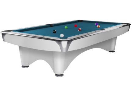 Billiard Table Dynamic III, shining white, Pool, 9 ft, Simonis 860 electric blue