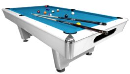 Billiard Table, Pool, Triumph Plus, Matt White, 8 ft., Simonis 860 electric blue