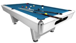 Billiard Table, Pool, Triumph Plus, Matt White, 7 ft., Simonis 760 royal blue