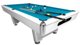 Billiard Table, Pool, Triumph Plus, Matt White, 8 ft., Simonis 860 tournament blue