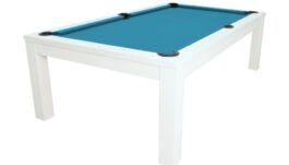 Pool Table / Dining Table, Rasson Penelope II, Shining White incl. table cover, 7 ft., Simonis 760 tournament blue