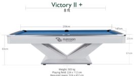 Billiard Table, Pool, Rasson Victory II Plus, White, 8 ft., Simonis 860 shark grey