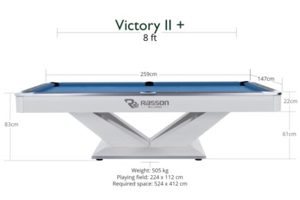 Billiard Table, Pool, Rasson Victory II Plus, White, 8 ft., Simonis 760 electric blue - Image 2