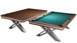 Pool Table / Dining Table, Pierce, 8 ft., Walnut, Simonis 760 blue green