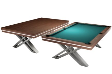 Pool Table / Dining Table, Pierce, 8 ft., Walnut, Simonis 760 blue green