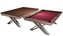Pool Table / Dining Table, Pierce, 8 ft., Walnut, Club Cloth burgundy