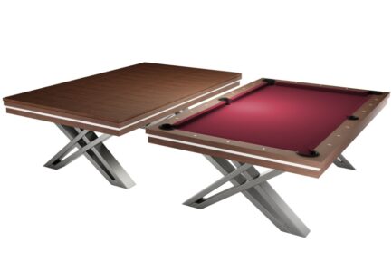 Pool Table / Dining Table, Pierce, 8 ft., Walnut, Club Cloth burgundy