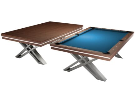 Pool Table / Dining Table, Pierce, 8 ft., Walnut, Simonis 760 electric blue
