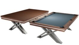 Pool Table / Dining Table, Pierce, 8 ft., Walnut, Simonis 760 powder blue