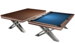 Pool Table / Dining Table, Pierce, 8 ft., Walnut, Simonis 760 royal blue
