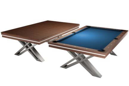 Pool Table / Dining Table, Pierce, 8 ft., Walnut, Simonis 760 royal blue