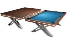 Pool Table / Dining Table, Pierce, 8 ft., Walnut, Simonis 760 tournament blue