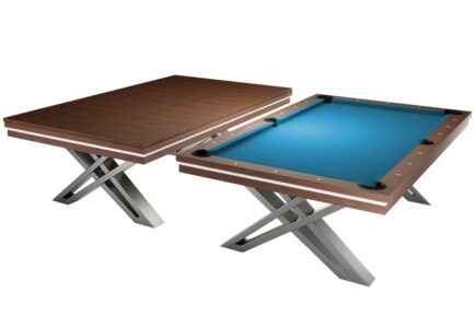Pool Table / Dining Table, Pierce, 8 ft., Walnut, Simonis 760 tournament blue