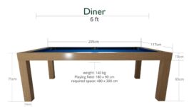Pool Table / Dining Table, Diner, oak, Pool, 6 ft., Club Cloth burgundy