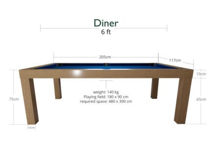 Pool Table / Dining Table, Diner, oak, Pool, 6 ft., Club Cloth yellow green - Imagem 2