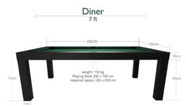 Pool Table / Dining Table, Diner, 7 ft., Matt-Black, Club Cloth burgundy