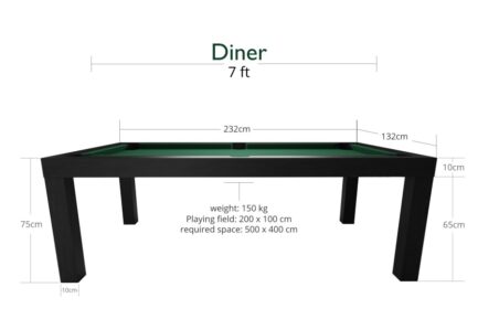 Pool Table / Dining Table, Diner, 7 ft., Matt-Black, Club Cloth burgundy - Imagem 2