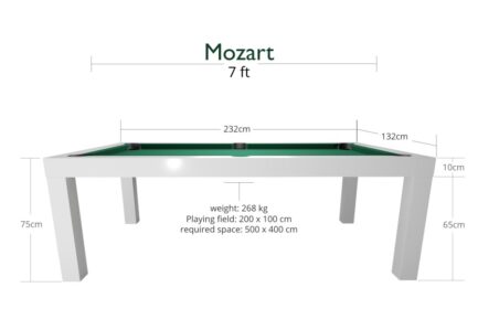 Pool Table / Dining Table, Mozart, 7 ft., matte white, Pool, Club Cloth yellow green - Imagem 6