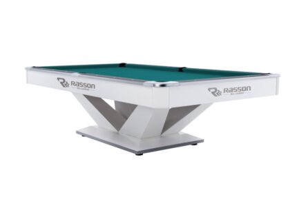 Billiard Table, Pool, Rasson Victory II Plus, White, 8 ft., Simonis 860 blue green