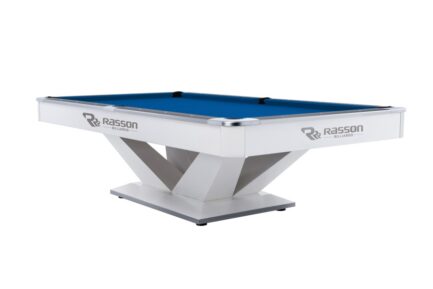 Billiard Table, Pool, Rasson Victory II Plus, White, 8 ft., Simonis 760 royal blue