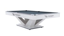 Billiard Table, Pool, Rasson Victory II Plus, White, 8 ft., Simonis 860 shark grey