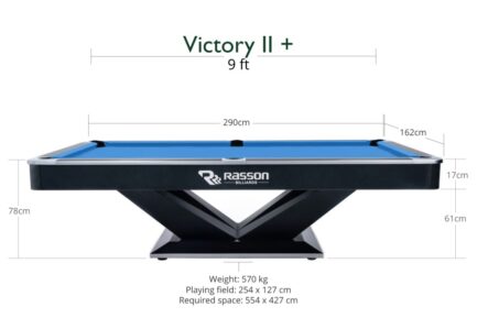 Billiard Table, Pool, Rasson Victory II Plus, Black, 9 ft., Simonis 860 electric blue - Image 2