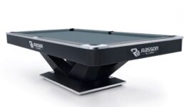 Billiard Table, Pool, Rasson Victory II Plus, Black, 8 ft., Simonis 760 powder blue