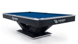 Billiard Table, Pool, Rasson Victory II Plus, Black, 9 ft., Simonis 760 royal blue