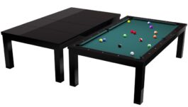Pool Table / Dining Table, Penelope II,  Shining Black, incl. table cover, 8 ft., Simonis 760 blue green