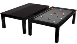 Pool Table / Dining Table, Penelope II,  Shining Black, incl. table cover, 8 ft., Club Cloth grey