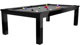 Pool Table / Dining Table, Penelope II,  Shining Black, incl. table cover, 8 ft., Simonis 760 powder blue