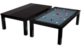Pool Table / Dining Table, Penelope II,  Shining Black, incl. table cover, 8 ft., Simonis 760 powder blue