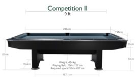 Billiard Table, Pool, Competition II, Black matt, 9 ft., Club Cloth yellow green