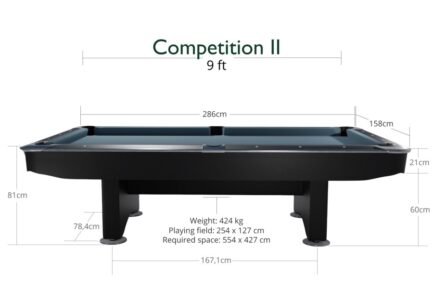 Billiard Table, Pool, Competition II, Black matt, 9 ft., Club Cloth yellow green - Imagem 2