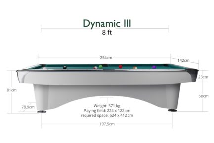 Billiard Table Dynamic III, shining white, Pool, 8 ft, Simonis 860 royal blue - Imagem 3