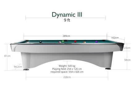 Billiard Table Dynamic III, shining white, Pool, 9 ft, Simonis 860 royal blue - Imagem 3
