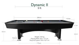 Billiard Table Dynamic II, shining black, Pool, 9 ft, Simonis 760 yellow green