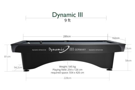 Billiard Table (Pool) Dynamic III, 9 ft., Matt Black, Second Hand, 8 ft., Simonis 760 powder blue - Image 6