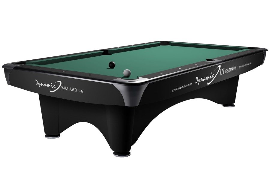 Billiard Table (Pool) Dynamic III, 9 ft., Matt Black, Second Hand, 8 ft., Simonis 860 yellow green