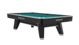 Billiard Table, Pool, Rasson ACURRA (MR-SUNG SERIES), 9 ft., matt-black (Strong Black), MATCHROOM pocket size, Simonis 760 blue green