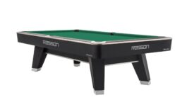 Billiard Table, Pool, Rasson ACURRA (MR-SUNG SERIES), 9 ft., matt-black (Strong Black), MATCHROOM pocket size, Simonis 760 yellow green
