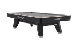 Billiard Table, Pool, Rasson ACURRA (MR-SUNG SERIES), 9 ft., matt-black (Strong Black), MATCHROOM pocket size, Simonis 860 grey