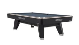 Billiard Table, Pool, Rasson ACURRA (MR-SUNG SERIES), 9 ft., matt-black (Strong Black), MATCHROOM pocket size, Simonis 860 shark grey