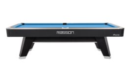 Billiard Table, Pool, Rasson ACURRA (MR-SUNG SERIES), 9 ft., matt-black (Strong Black), MATCHROOM pocket size, Simonis 760 blue green